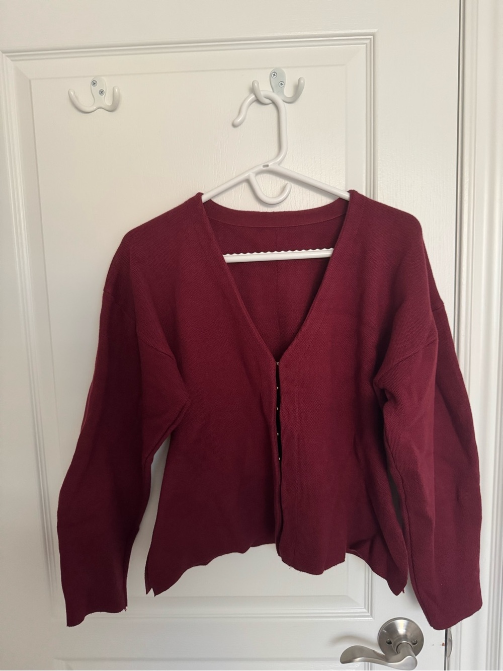 Women's V-Neck Burgundy Cardigan Sweater